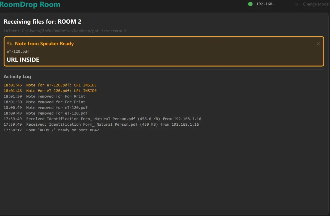 Note Banner on Room PC
